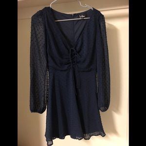 Navy blue dotted dress (Lulus)